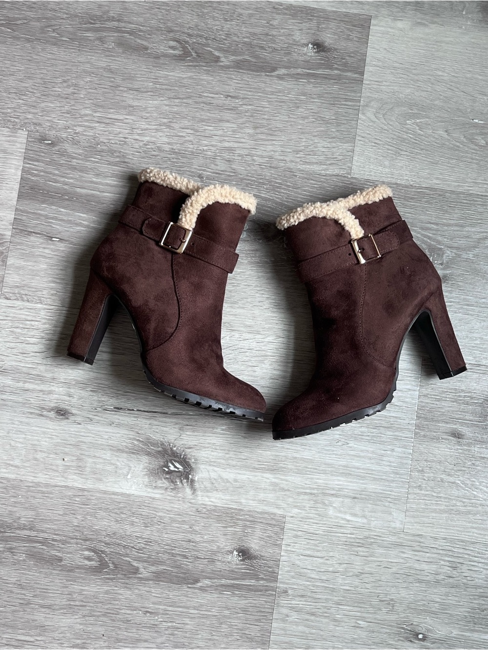 Women's Brown Faux-Suede Shearling Ankle Boots